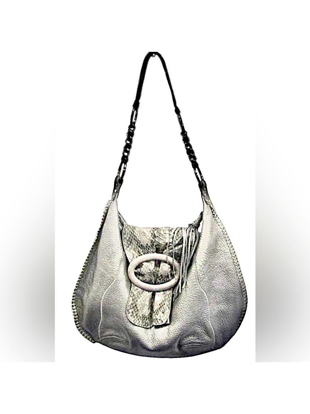 Chi by Carlos Falchi Genuine Leather Snakeskin Silver Hobo Satchel $400 VINTAGE - Picture 1 of 4